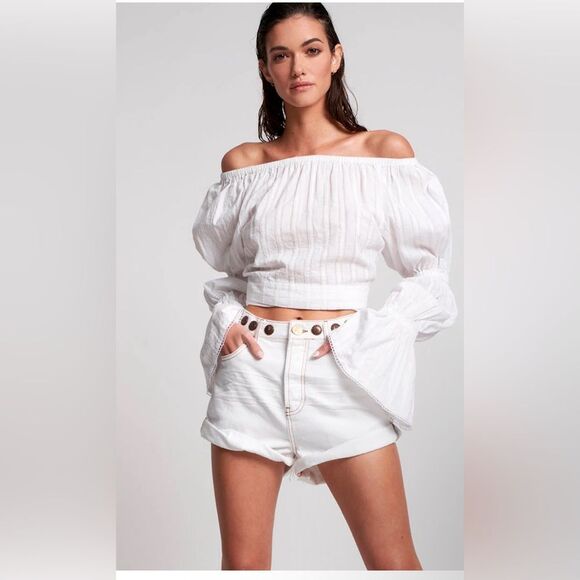 One Teaspoon studded jean short Bandits in White Beauty High Waist. 29 NWT - Picture 2 of 16